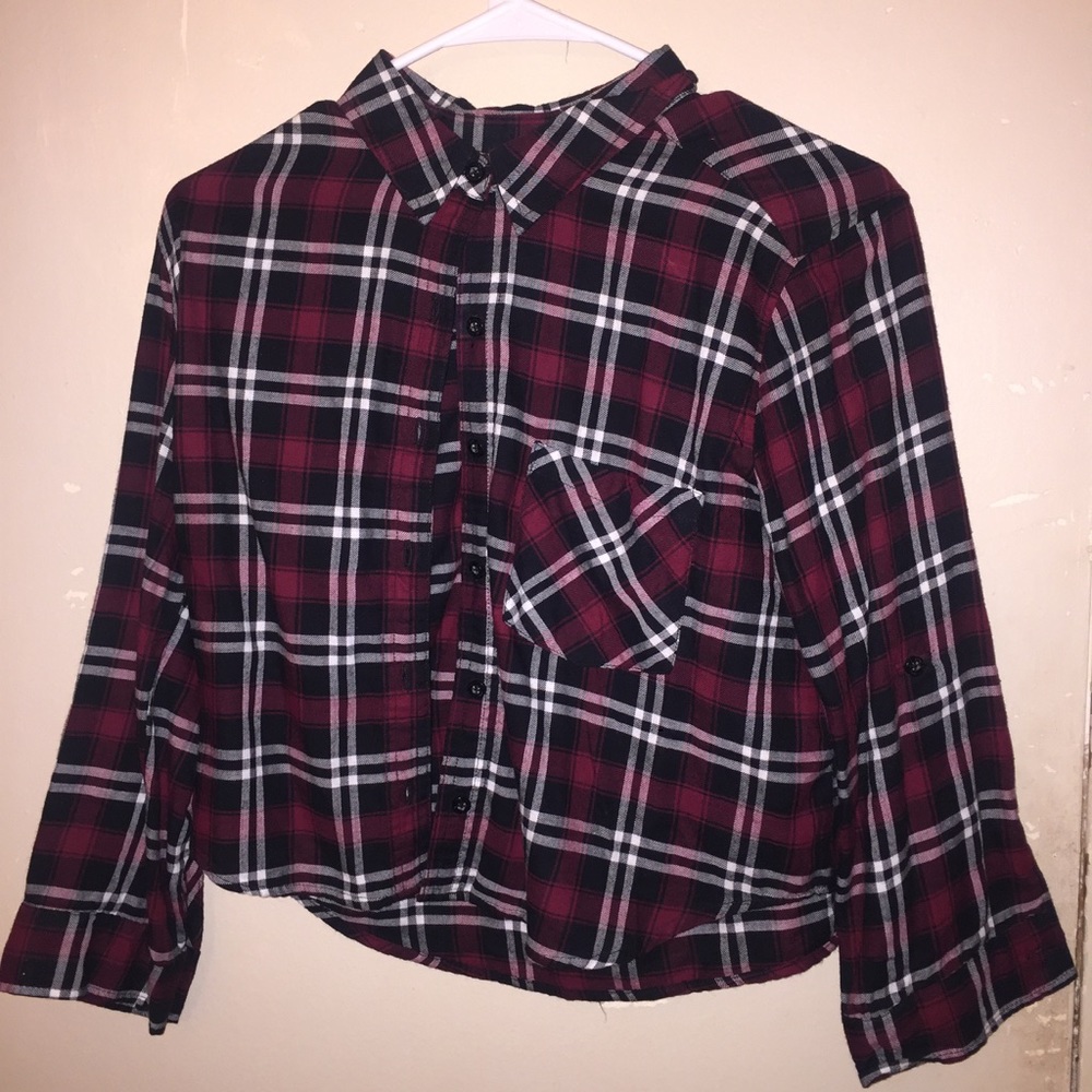Crop top flannel cropped red
